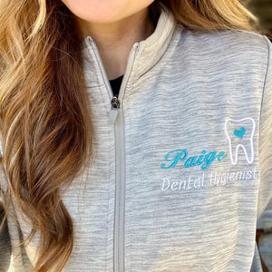 Dental Hygienist Jacket, Dentist Charles River Jacket, dental hygienist gift, dentist office jacket, personalized monogrammed tooth zip up