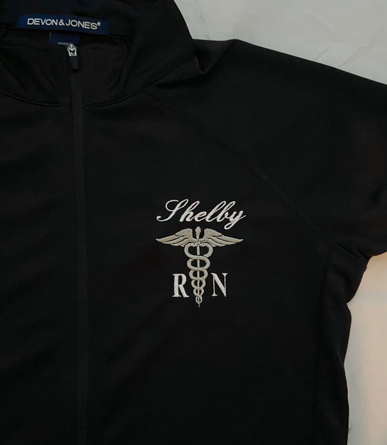Ladies Personalized Healthcare Jacket Caduceus Nurse Etsy