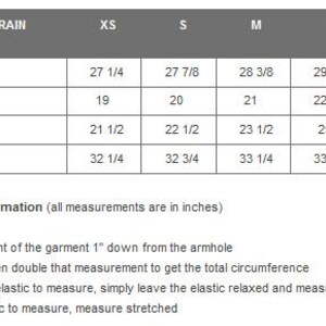 May include: A size chart for a women's rain jacket, showing measurements in inches for body length, body width, bottom width, and sleeve length. The chart includes sizes XS, S, M, L, XL, 2XL, and 3XL.
