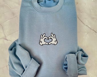 Mickey Heart Hands Embroidered Sweatshirt, Disney Emoji Love Sweatshirt