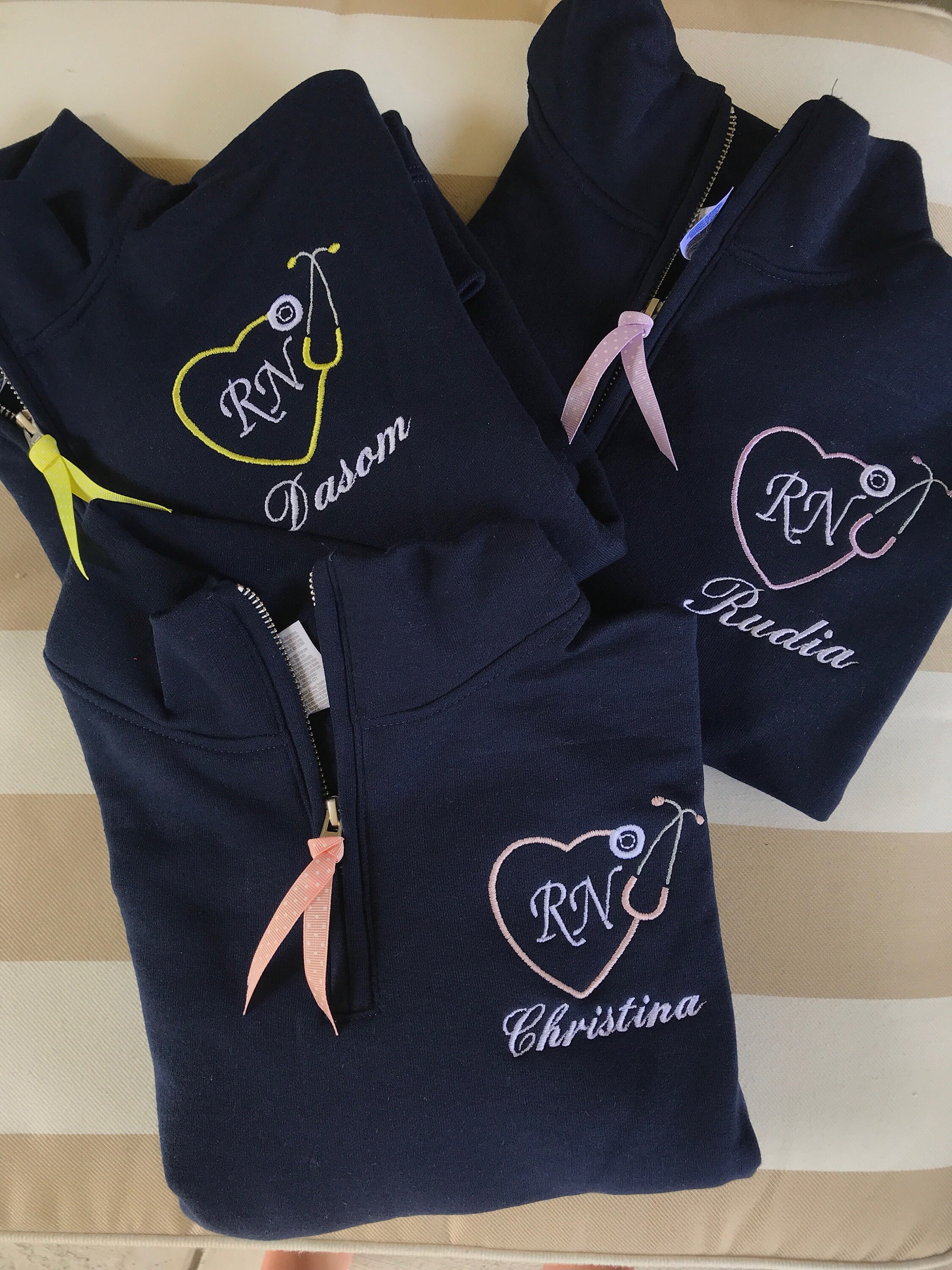 Women s Nurse Stethoscope Heart Sweatshirt Monogram Quarter Zip