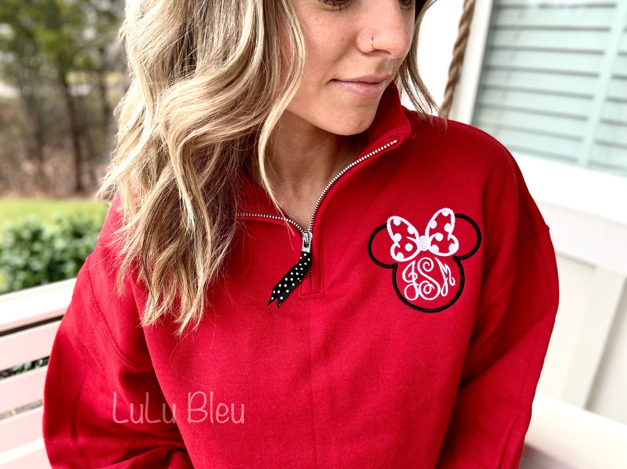 Minnie Mouse Monogram Disney Sweatshirt, Women's Zip Up, Unisex