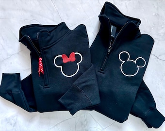 Felpa con cerniera a un quarto Disney per ragazzi e ragazze, Minnie Mouse e Topolino, con cerniera a un quarto