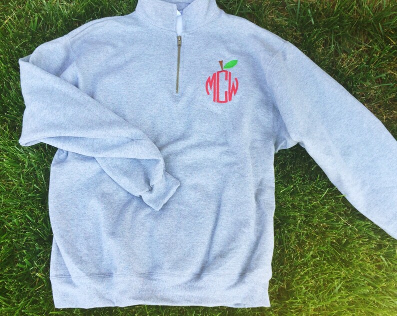 Teacher Monogram Sweatshirt Apple Zip up Quarter Zip Etsy