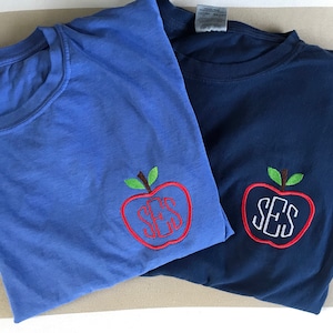 Teacher Monogram Apple Short Sleeve Comfort Colors Shirt for Women