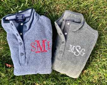 Monogram Fleece Charles Rivers Button Quarter Pullover Sweatshirt for Women, Soft Fleece Monogram, Personalized Name Sweater