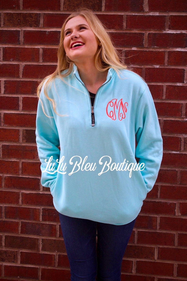 Monogram Charles River Sweatshirt Quarter Zip, Womens unisex fit Custom Name Oversized Pullover, Personalized Womens Jacket Gifts For Her image 3
