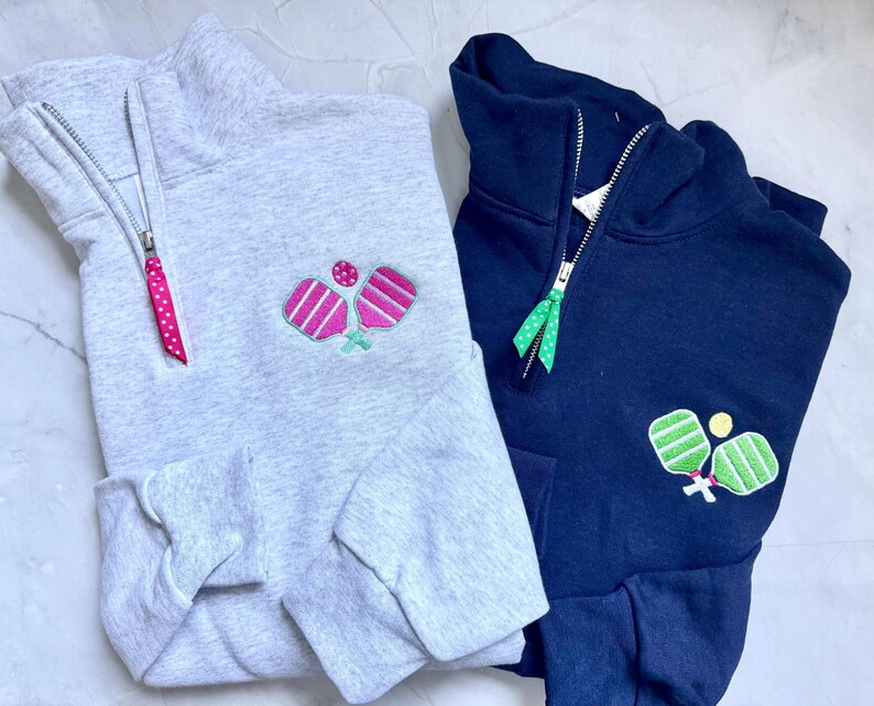 Pickleball Embroidery Quarter Zip Sweatshirt Pickle Ball Sweatshirt Pickle Ball Team Wear Gift image 2