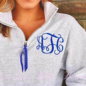 Monogram Sweatshirt Quarter zip, Monogram Fleece Pullover, Monogram Sweatshirt, Monogram Pullover with Ribbon