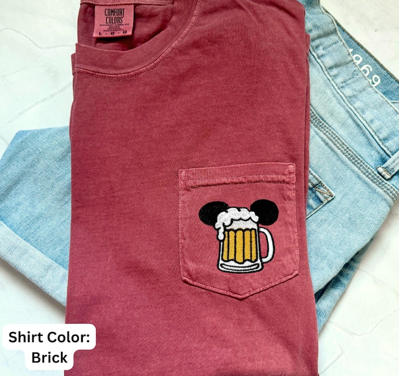 Disney Beer Shirt Mickey Mouse Drinking Shirt Dad pocket tee comfort colors disney shirt image 8