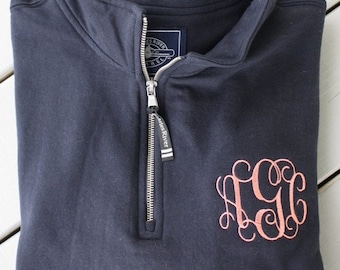 Oversized Monogram Quarter Zip Sweatshirt - Charles River - Personalized