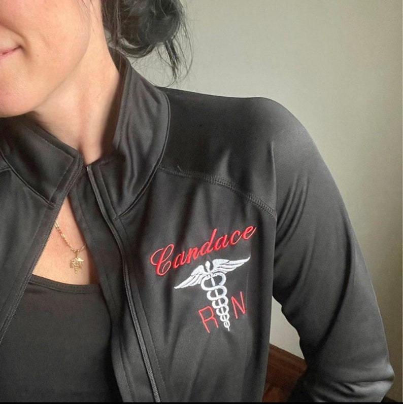Ladies Personalized Healthcare Jacket Caduceus Nurse Etsy
