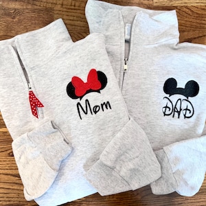 Mom and Dad Minnie and Mickey Mouse Mouse Monogram Disney Sweatshirt, Zip up, Quarter Zip, Disney Monogram Sweatshirt, Matching Disney