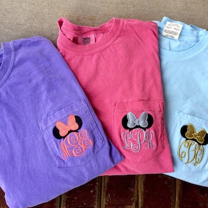 Minnie Mouse Monogram Comfort Colors LONG Sleeve Pocket Tee Shirt, Disney monogram Custom Name shirt, Personalized Minnie Mouse Tee