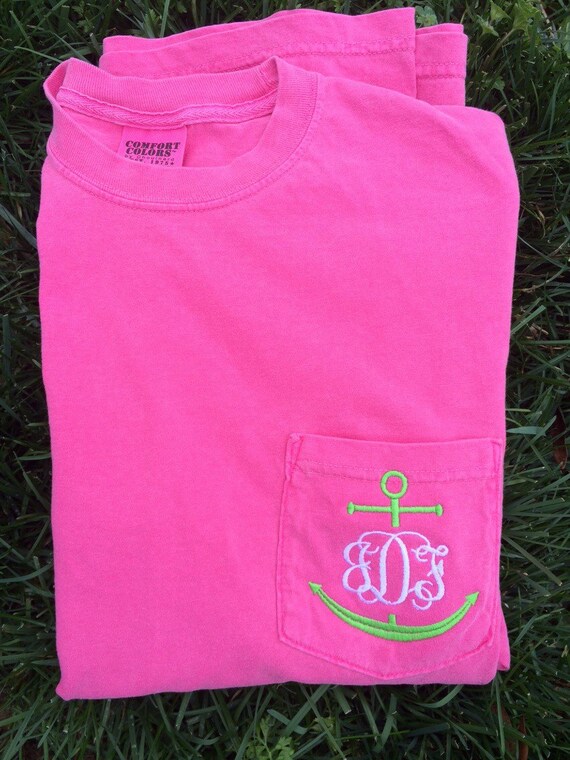 Comfort Colors Long Sleeve Anchor Monogram Pocket Tee For Etsy