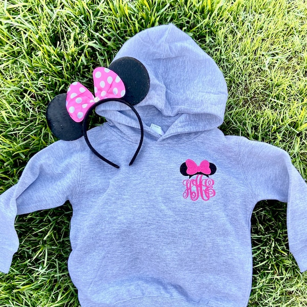 Toddler Minnie or Mickey Mouse Disney Monogram Hoodie Sweatshirt for Kids