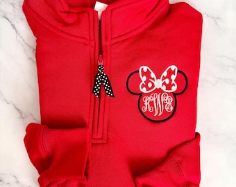 Little Girls Minnie Mouse Sweatshirt Quarter Zip Monogram Disney girls jacket Disney Girl Gift