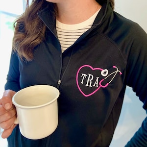 Monogram Stethoscope Heart Women&#39;s Nurse Jacket, Heart Stethoscope, Personalized Medical Jacket, Custom Name RN Scrub Athletic Jacket
