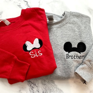 Matching Brother Sister Toddler Disney Name Sweatshirts, Personalized Disney Toddler Sweatshirts, Minnie Mouse and Mickey Mouse Toddler