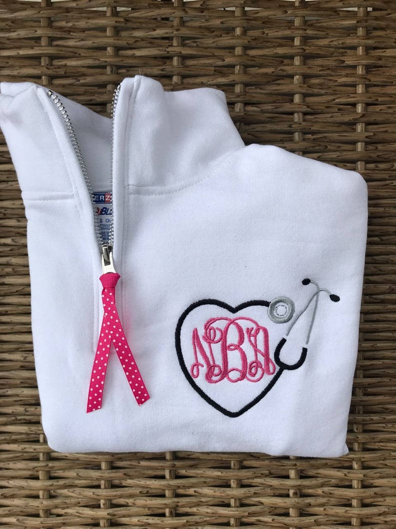 Nurse Heart Stethoscope Monogram Quarter zip Pullover Etsy