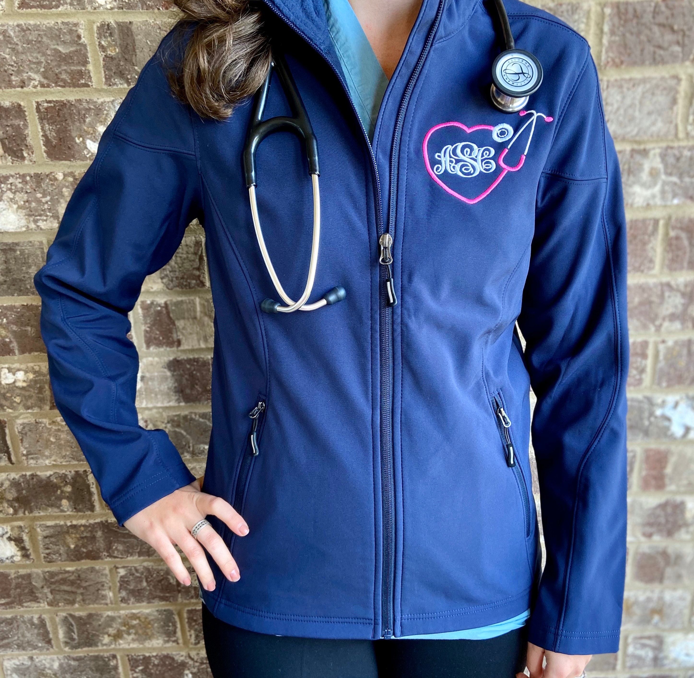 Personalized Nurse Monogram Full Zip Jacket With Heart