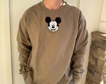 Men's Disney Sweatshirt, Dad Mickey Mouse Sweatshirt, Disney Embroidered Mickey Crewneck Sweatshirt, Center Chest embroidery Mickey Mouse
