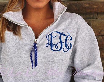 Monogram Sweatshirt Quarter zip, Monogram Fleece Pullover, Monogram Sweatshirt, Monogram Pullover with Ribbon