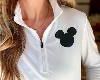 Sudadera deportiva Disney para mujer con cremallera de un cuarto, camiseta de maratón de Mickey, camiseta de running de Minnie