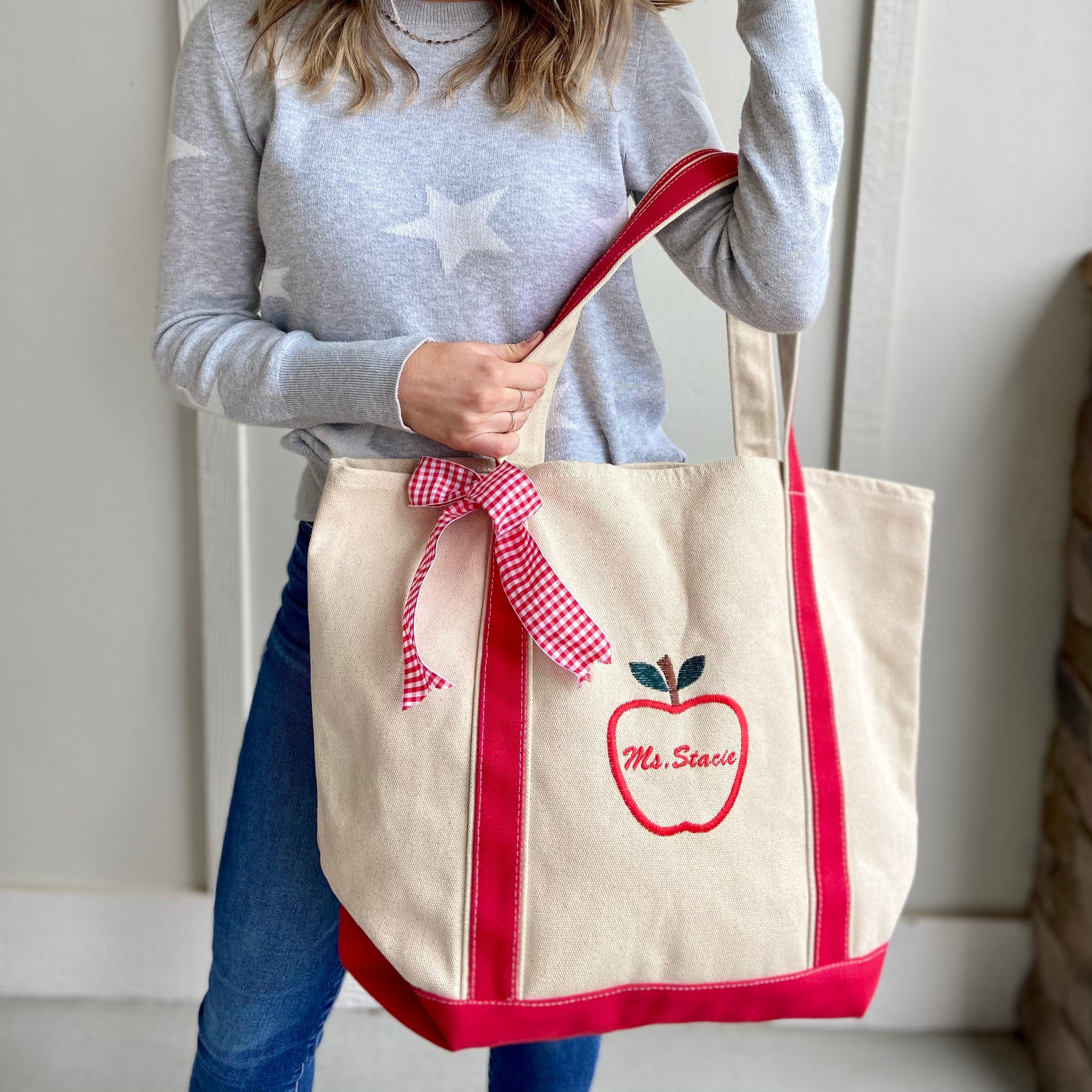 Personalized Teacher Bag Embroidered Apple Tote Bag Teacher Gift ...