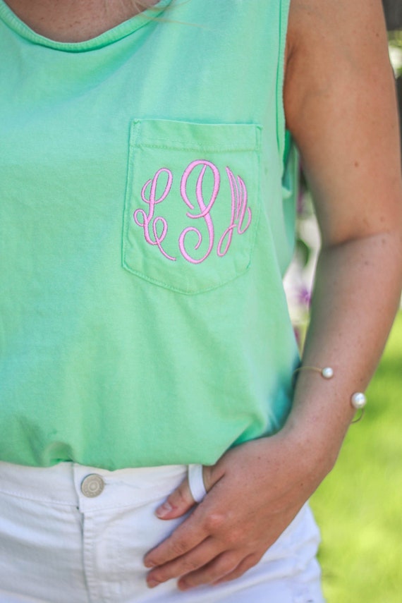 Monogram Comfort Colors Pocket Tank Top Women S Comfort Etsy