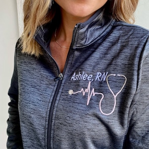 Nurse Name Personalized Stethoscope Jacket Sweatshirt | Personalized Nurse Polyester Jacket | Personalized Ladies Nurse/Doctor Stethoscope