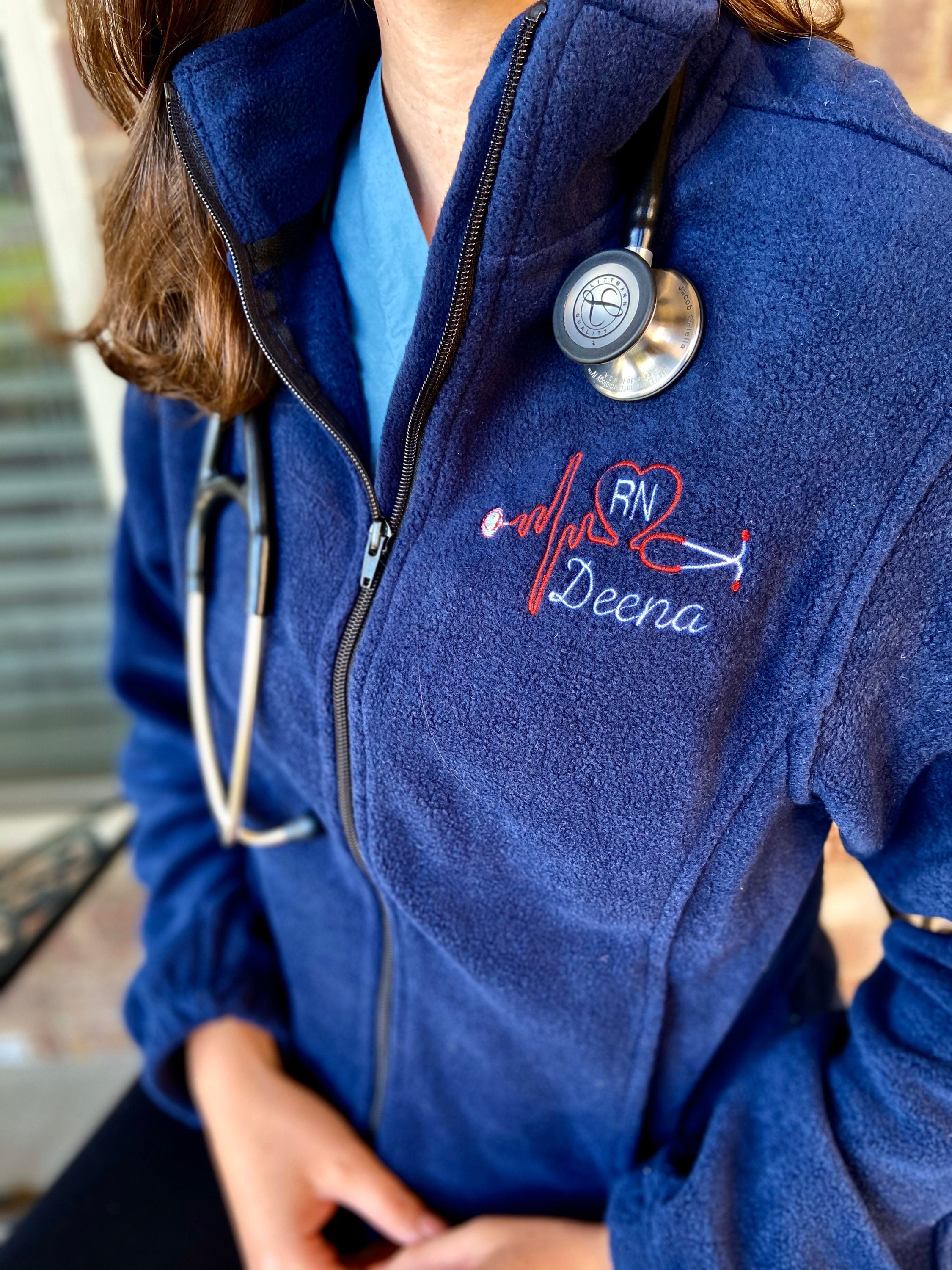 Personalized Nurse Monogram Full Zip Jacket With Heart -  Israel