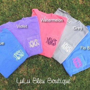 Monogram Comfort Colors Pocket Tee, Short Sleeve Monogram Shirt, Personalized Shirt for Women, Summer Shirt for Her, Custom Name Crew Neck image 5