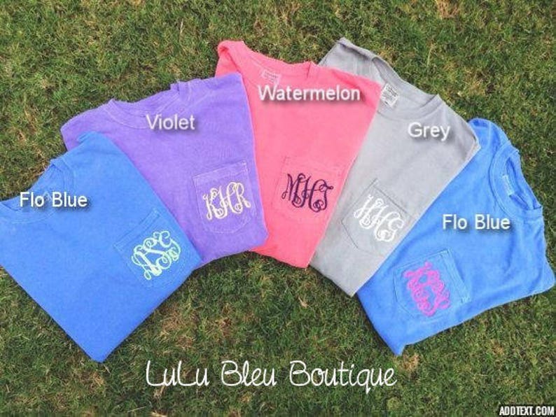 Monogram Comfort Colors Pocket Tee, Short Sleeve Monogram Shirt, Personalized Shirt for Women, Summer Shirt for Her, Custom Name Crew Neck image 5