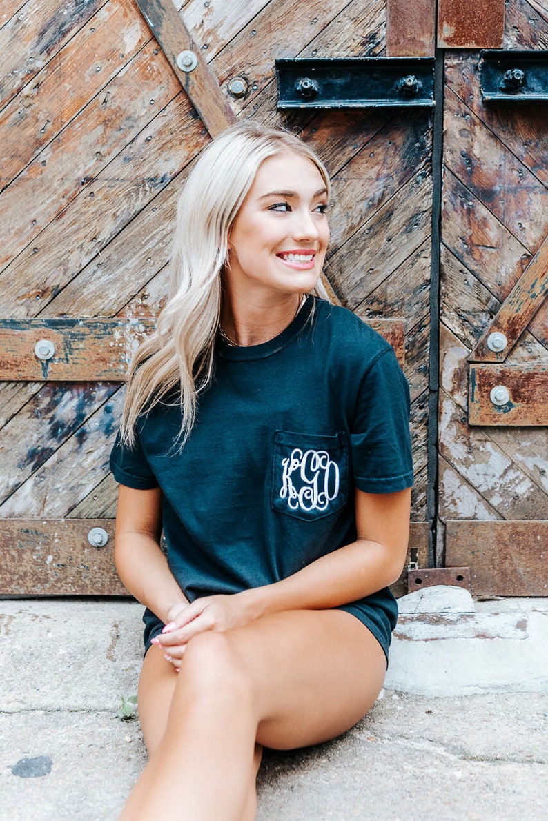 Monogram Comfort Colors Pocket Tee, Short Sleeve Monogram Shirt, Personalized Shirt for Women, Summer Shirt for Her, Custom Name Crew Neck image 4