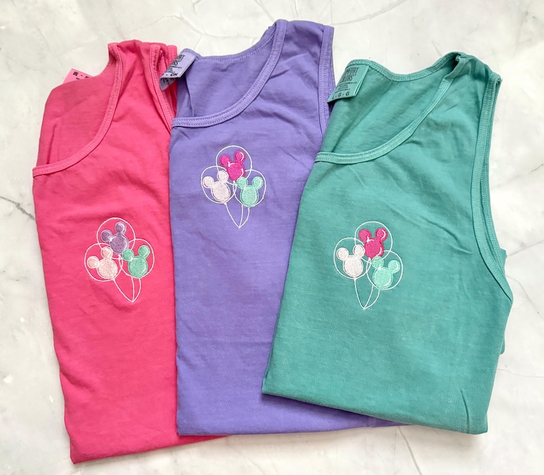 Disney Tank Top, Balloons Tank, Mickey Mouse Balloon Tank, Comfort Colors Muscle Tank, Summer Disney Monogrammed shirt for Women image 3