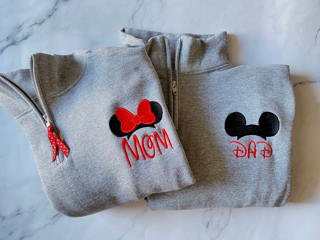 Mom and Dad Minnie and Mickey Mouse Mouse Monogram Disney Sweatshirt, Zip  Up, Quarter Zip, Disney Monogram Sweatshirt, Matching Disney 
