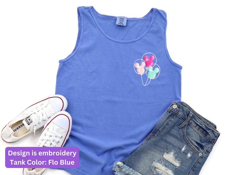 Disney Tank Top, Balloons Tank, Mickey Mouse Balloon Tank, Comfort Colors Muscle Tank, Summer Disney Monogrammed shirt for Women image 5