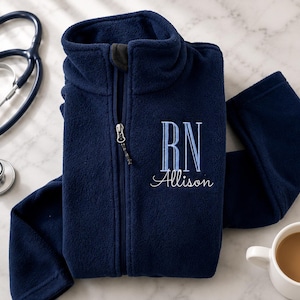 Personalized Nurse Fleece Jacket RN name full zip jacket nurse gift