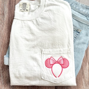 Minnie Mouse Ears Disney Short Sleeve T-Shirt, Cinderella Disney Ears Comfort Colors Tee, Pocket T-Shirt with Mickey Headband
