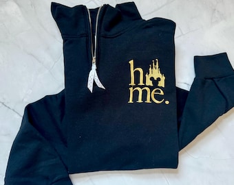 Disney Castle Quarter Zip Sweatshirt Womens embroidered home sweatshirt