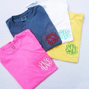 Monogram Comfort Colors Pocket Tee, Short Sleeve Monogram Shirt, Personalized Shirt for Women, Summer Shirt for Her, Custom Name Crew Neck image 3