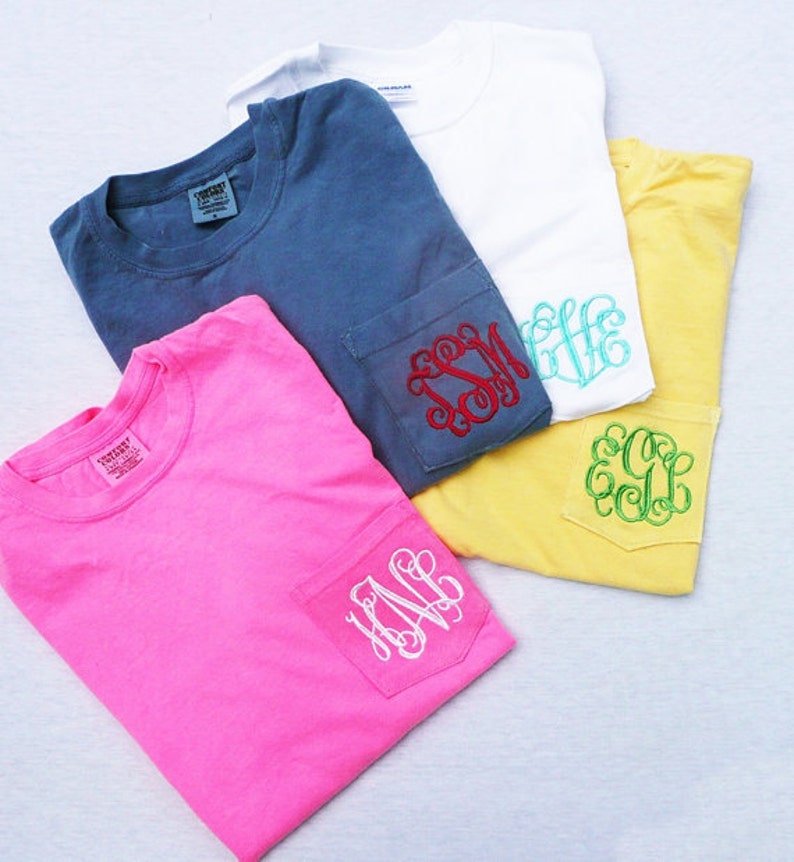 Monogram Comfort Colors Pocket Tee, Short Sleeve Monogram Shirt, Personalized Shirt for Women, Summer Shirt for Her, Custom Name Crew Neck image 3