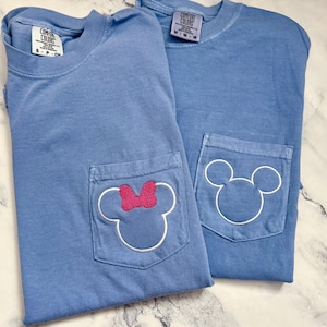 Couples Disney shirts,  Mickey and Minnie Matching Comfort Colors Pocket Tee Shirts, Disney husband and wife Comfort Colors pocket tee Shirt