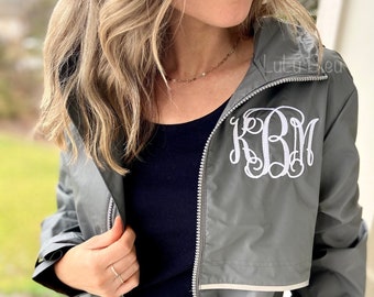 Monogrammed Rain Jacket, Charles Rivers Monogram Rain Jacket, Women's Rain Jacket, Personalized Rain Coat, Custom Name Hooded Full Zip