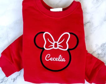 Minnie Maus personalisierte Disney Kleinkind Mädchen Sweatshirt, Kinder Disney Sweatshirt für Magic Kingdom mit Namen
