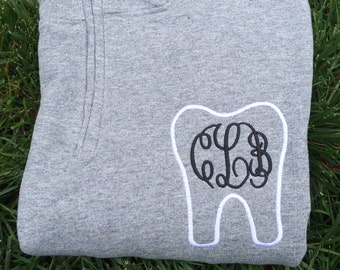 Women's Monogram Tooth Sweatshirt-Zip Up-Quarter Zip- Monogram Included Dentist Gift | Dental Hygienist Pullover