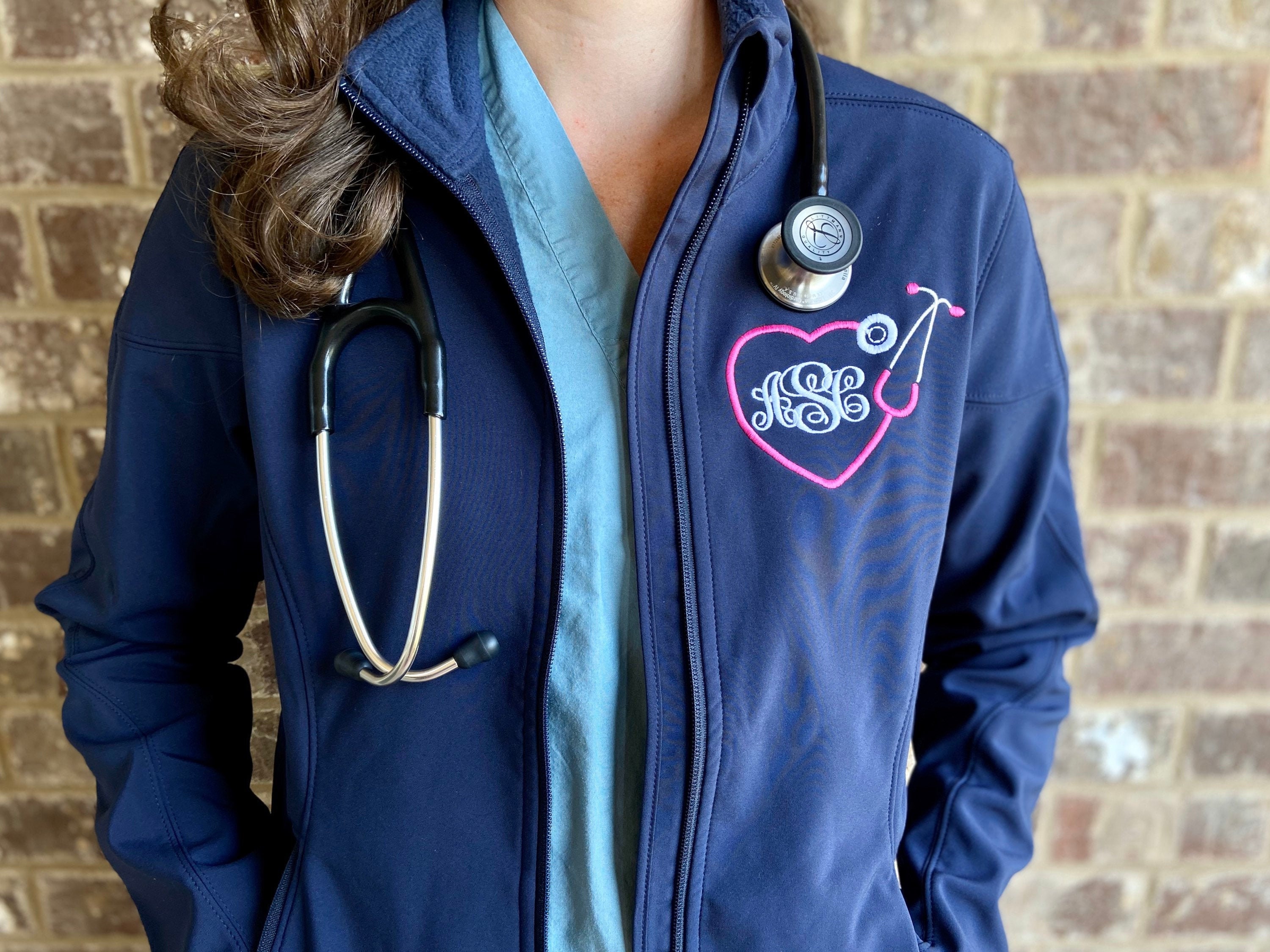 Personalized Nurse Monogram Full Zip Jacket With Heart 