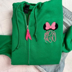 Minnie Mouse Monogram Full Zip Disney Jacket, Customized Disney Hoodie, Monogrammed Mickey Mouse Full Zip, Personalized Unisex Disney Jacket