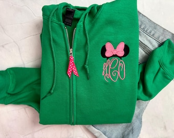 Minnie Mouse Monogram Full Zip Disney Jacket, Customized Disney Hoodie, Monogrammed Mickey Mouse Full Zip, Personalized Unisex Disney Jacket